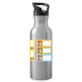 DIY Schulaufkleber Säbelzahntiger 5er Sticker-Set - Trinkflasche mit integriertem Trinkhalm - Lightsilver - Rechts