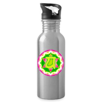 Heart Chakra Anahata - Water bottle with straw - silver - Right