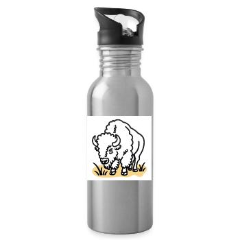 Bison on yellow grass - Water bottle with straw - silver - Right