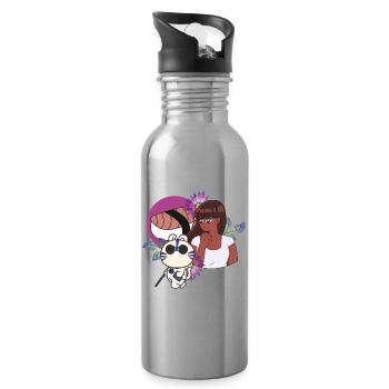 Blinder Tiger mit weißem Stock Blumenkunst - Trinkflasche mit integriertem Trinkhalm - Lightsilver - Rechts