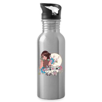 Filmabend & Inklusive Freunde Kunst - Trinkflasche mit integriertem Trinkhalm - Lightsilver - Rechts