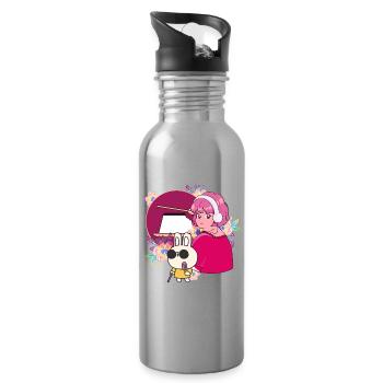 Manga-Mädchen mit Kopfhörern und blindem Kaninchen - Trinkflasche mit integriertem Trinkhalm - Lightsilver - Rechts