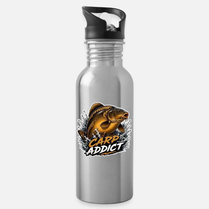 Carp Addict Mirror Carp Fishing Design - Water bottle with straw - silver