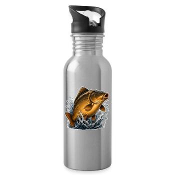 Mirror Carp Splash Fishing Design - Water bottle with straw - silver - Right