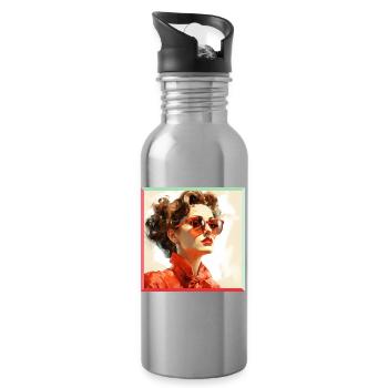 Roter Retro-Look Portrait - Trinkflasche mit integriertem Trinkhalm - Lightsilver - Rechts