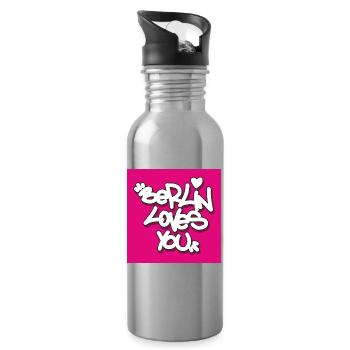 BLY_Berlin lovey you - Pink Sticker - Water bottle with straw - silver - Right