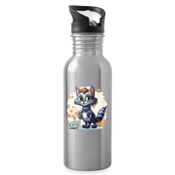 Bürokatze im Anzug - Trinkflasche mit integriertem Trinkhalm - Lightsilver - Rechts