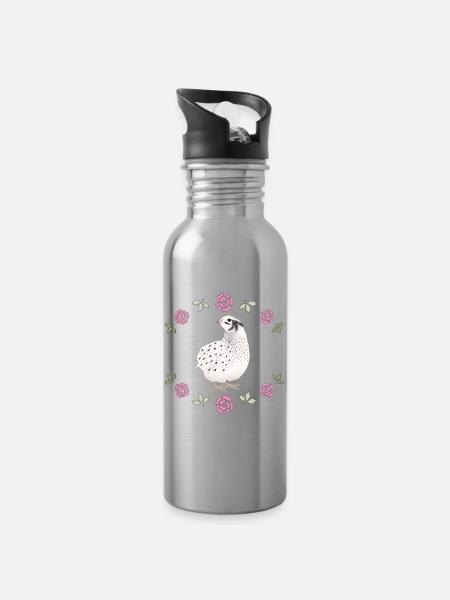 Design vintage de caille avec roses - Gourde avec paille intégrée - argent clair