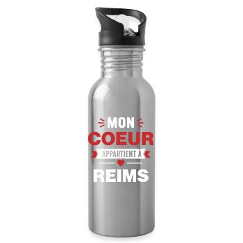 Mon Coeur Appartient à Reims - Gourde avec paille intégrée - argent clair - Droite