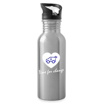 Zeit für Wandel E-Auto Herz - Trinkflasche mit integriertem Trinkhalm - Lightsilver - Rechts