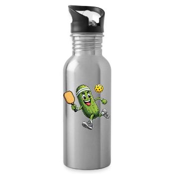 Pickle Playing Pickleball Paddle Sport - Trinkflasche mit integriertem Trinkhalm - Lightsilver - Rechts