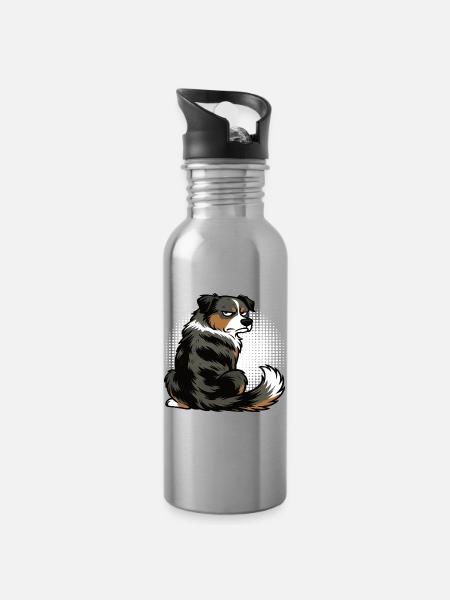 Australian Shepherd Aussie Aussiebesitzer Aussies - Trinkflasche mit integriertem Trinkhalm - Lightsilver