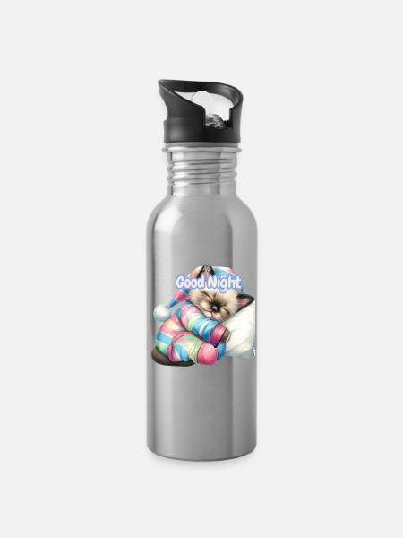 Pastel Kitten Gute Nacht - Trinkflasche mit integriertem Trinkhalm - Lightsilver