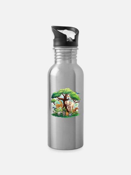 Savannen Tierwelt Rundbild - Trinkflasche mit integriertem Trinkhalm - Lightsilver