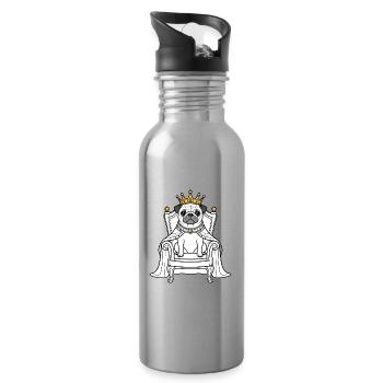 Königlicher Mops auf Thron - Trinkflasche mit integriertem Trinkhalm - Lightsilver - Rechts