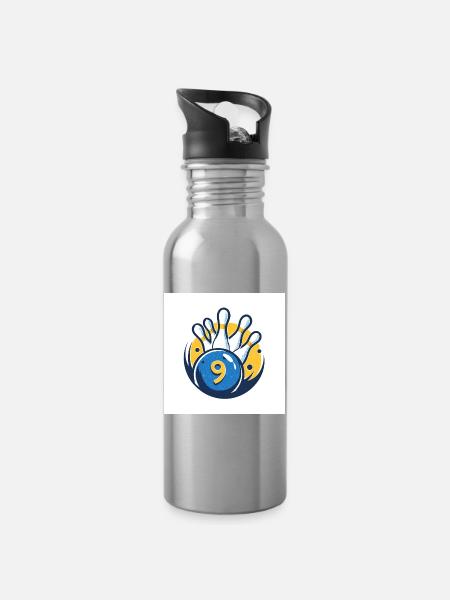 Ninepin Bowling - Trinkflasche mit integriertem Trinkhalm - Lightsilver
