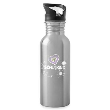 Schulkind 2026 Mädchen Herz Sonne rosa Schulanfang - Trinkflasche mit integriertem Trinkhalm - Lightsilver - Rechts