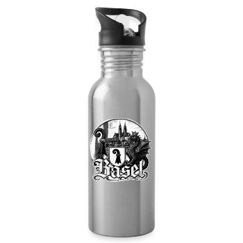 Basel Drache Gotik Wappen - Trinkflasche mit integriertem Trinkhalm - Lightsilver - Rechts