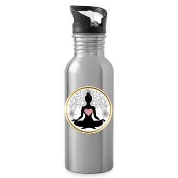 Silhouette Yoga Cœur Mandala - Gourde avec paille intégrée - argent clair - Droite