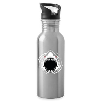 Megalodon Shark Mascot Logo Sport Fishing Gaming - Water bottle with straw - silver - Right