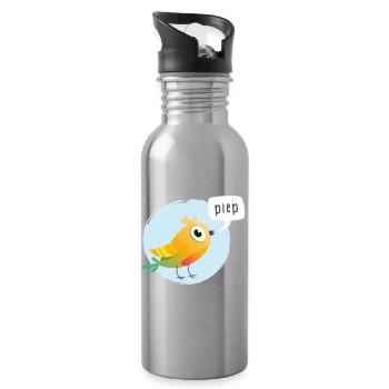 Bunter Vogel mit Piepsprechblase - Trinkflasche mit integriertem Trinkhalm - Lightsilver - Rechts