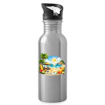 Summer Vibes Tropical Beach Sunset Design - Water bottle with straw - silver - Right
