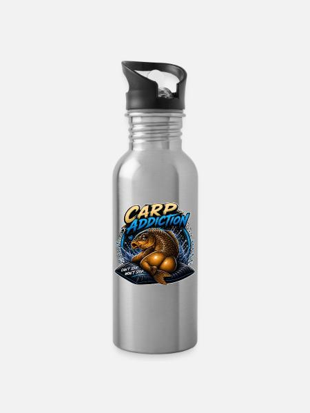 Karpfenfischen Karpfensucht - Trinkflasche mit integriertem Trinkhalm - Lightsilver
