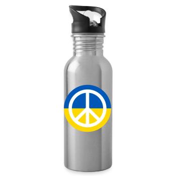 Peace Ukraine - Peace Solidarity Blue Yellow - Water bottle with straw - silver - Right