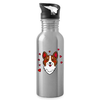 Cute Border Collie (Comic Portrait) - Water bottle with straw - silver - Right