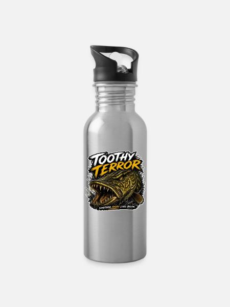 Hechtfischen Zahn-Terror - Trinkflasche mit integriertem Trinkhalm - Lightsilver
