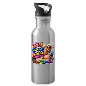 Eis macht glücklich breit – Lustiger Eis Spruch - Trinkflasche mit integriertem Trinkhalm - Lightsilver - Rechts