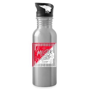 Tennis Meister 2026, Kreisliga Sieger rot weiß  - Trinkflasche mit integriertem Trinkhalm - Lightsilver - Rechts