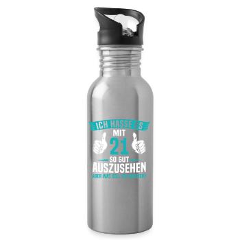 21 Jahre 21. Geburtstag Mann Frau 21 Jahre - Trinkflasche mit integriertem Trinkhalm - Lightsilver - Rechts