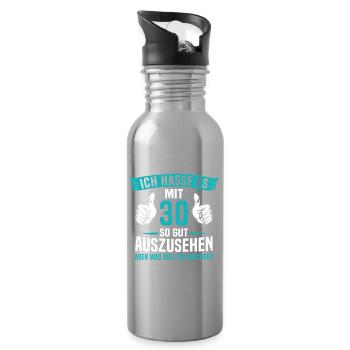 30 Jahre 30. Geburtstag Mann Frau 30 Jahre - Trinkflasche mit integriertem Trinkhalm - Lightsilver - Rechts