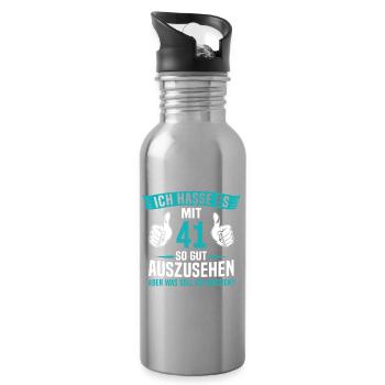 41 Jahre 41. Geburtstag Mann Frau 41 Jahre - Trinkflasche mit integriertem Trinkhalm - Lightsilver - Rechts