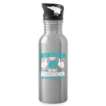 49 Jahre 49. Geburtstag Mann Frau 49 Jahre - Trinkflasche mit integriertem Trinkhalm - Lightsilver - Rechts