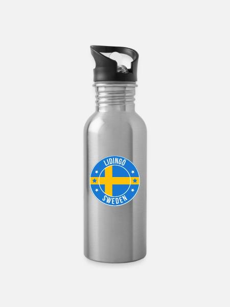 Lidingö Sweden Round Patch Emblem - Water bottle with straw - silver