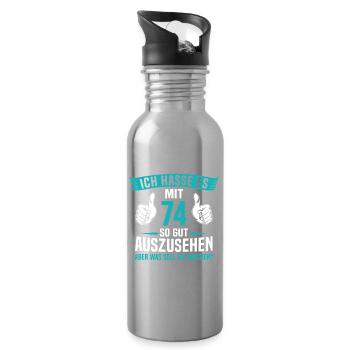 74 Jahre 74. Geburtstag Mann Frau 74 Jahre - Trinkflasche mit integriertem Trinkhalm - Lightsilver - Rechts