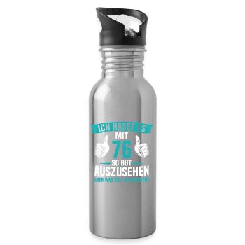 76 Jahre 76. Geburtstag Mann Frau 76 Jahre - Trinkflasche mit integriertem Trinkhalm - Lightsilver - Rechts