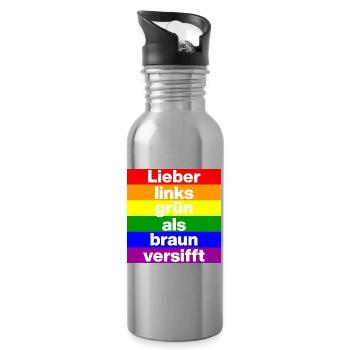 ICH BIN GERNE LINKS GRÜN VERSIFFT, NO NZS, FRIEDEN - Trinkflasche mit integriertem Trinkhalm - Lightsilver - Rechts