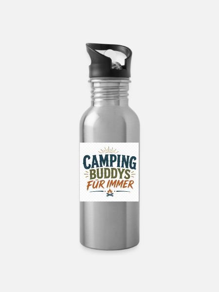 Camping Buddys Für Immer - Trinkflasche mit integriertem Trinkhalm - Lightsilver