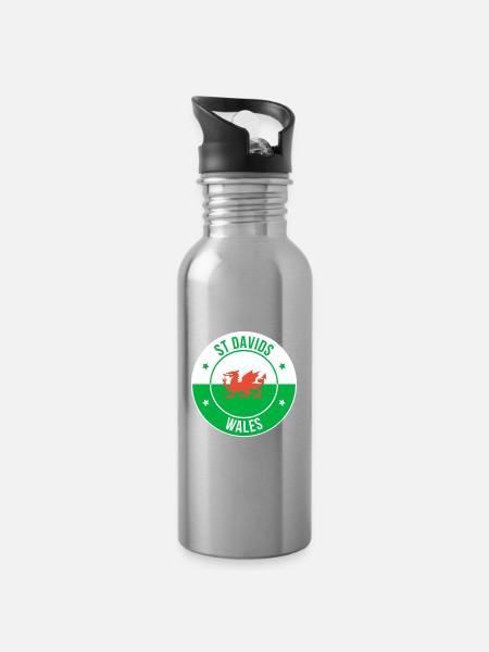 Emblème du Dragon gallois de St Davids - Gourde avec paille intégrée - argent clair