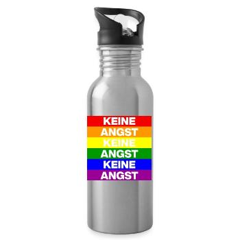 KEINE ANGST VOR FASCHISTEN, NO NZS, NIE WIEDER - Trinkflasche mit integriertem Trinkhalm - Lightsilver - Rechts