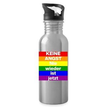 KEINE ANGST NIE WIEDER IST JETZT,  NO NZS, NO AFD - Trinkflasche mit integriertem Trinkhalm - Lightsilver - Rechts