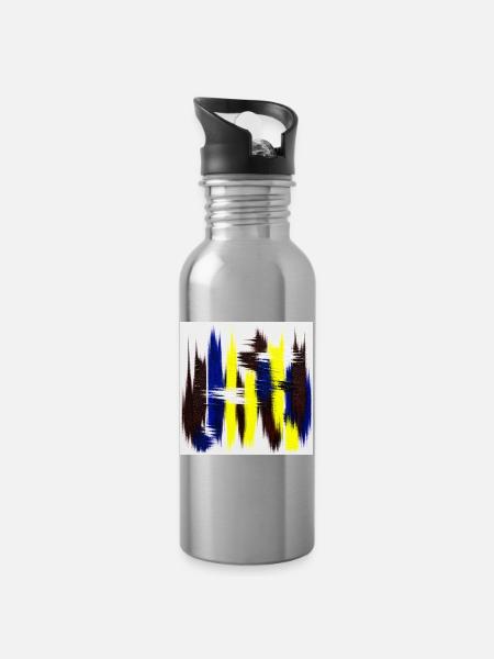 Énergie abstraite bleu et jaune - Gourde avec paille intégrée - argent clair