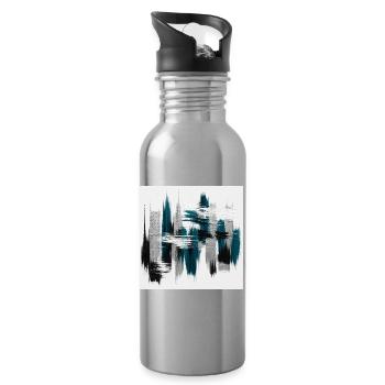 Abstrait Bleu Teal et Gris Urbain - Gourde avec paille intégrée - argent clair - Droite