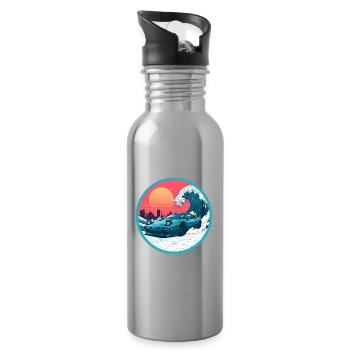 Retro 90er JDM NSX Great Wave Sunset Emblem - Trinkflasche mit integriertem Trinkhalm - Lightsilver - Rechts