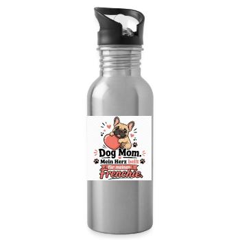 Frenchie Dog Mom HerzDesign - Trinkflasche mit integriertem Trinkhalm - Lightsilver - Rechts