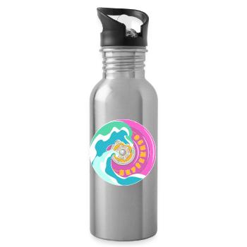 Motif surfskate en rose jaune avec des vagues - Gourde avec paille intégrée - argent clair - Droite
