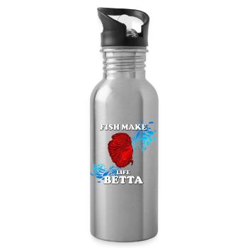 Fish Make Life Beta avec un betta rouge - Gourde avec paille intégrée - argent clair - Droite